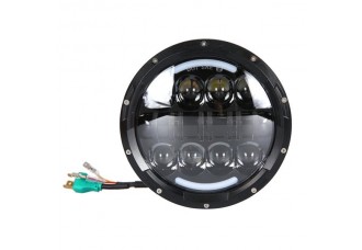 2pcs 7" 80W 8-LED 6500-7000K White Light IP67 Waterproof LED Headlights for Motorcycles Black